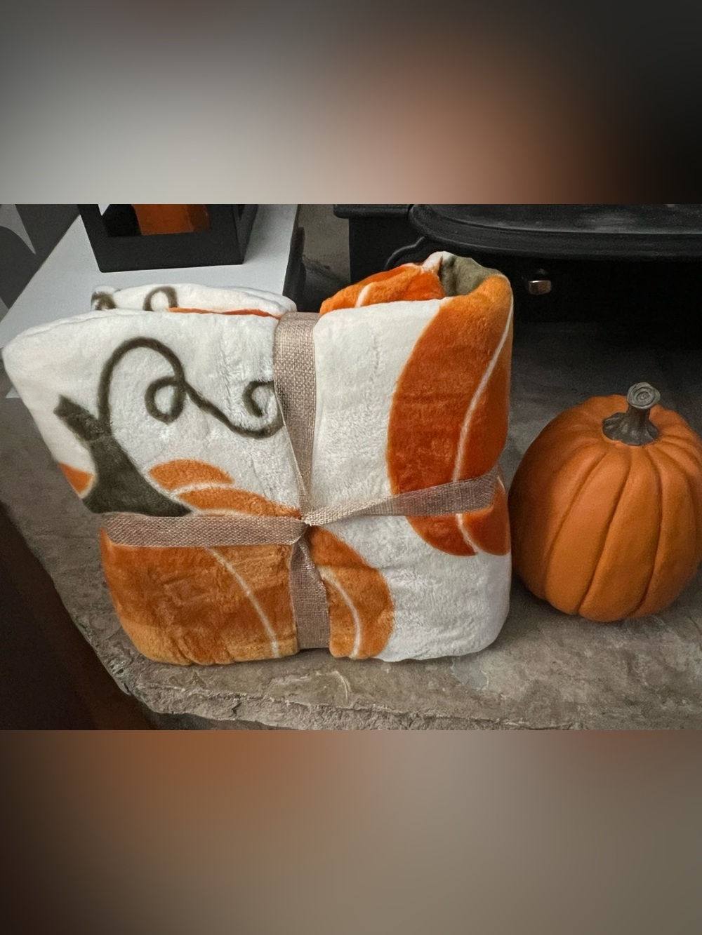 Pumpkin Scatter Plush Throw.- Orange and White Pumpkin Throw Blanket 50 X 60